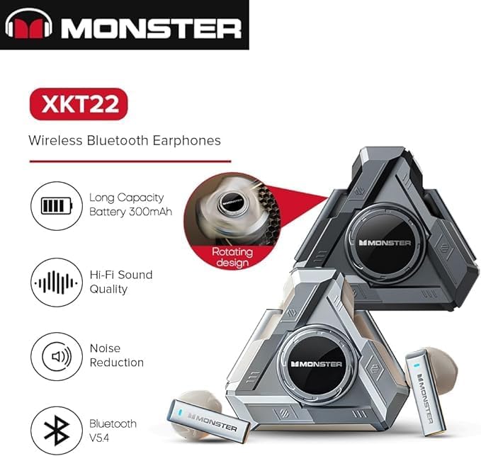 NEW MONSTER XKT22 Gaming Earphones TWS Wireless Bluetooth 5.4 Headphones Unique Design Sports Noise Reduction Earbuds With Mic