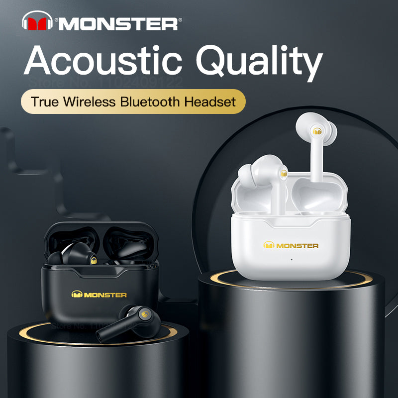 Monster XKT02 TWS Wireless Bluetooth 5.1 Headset Subwoofer HIFI Surround Sound Quality Long Battery Life 300mAh Gaming Earphones