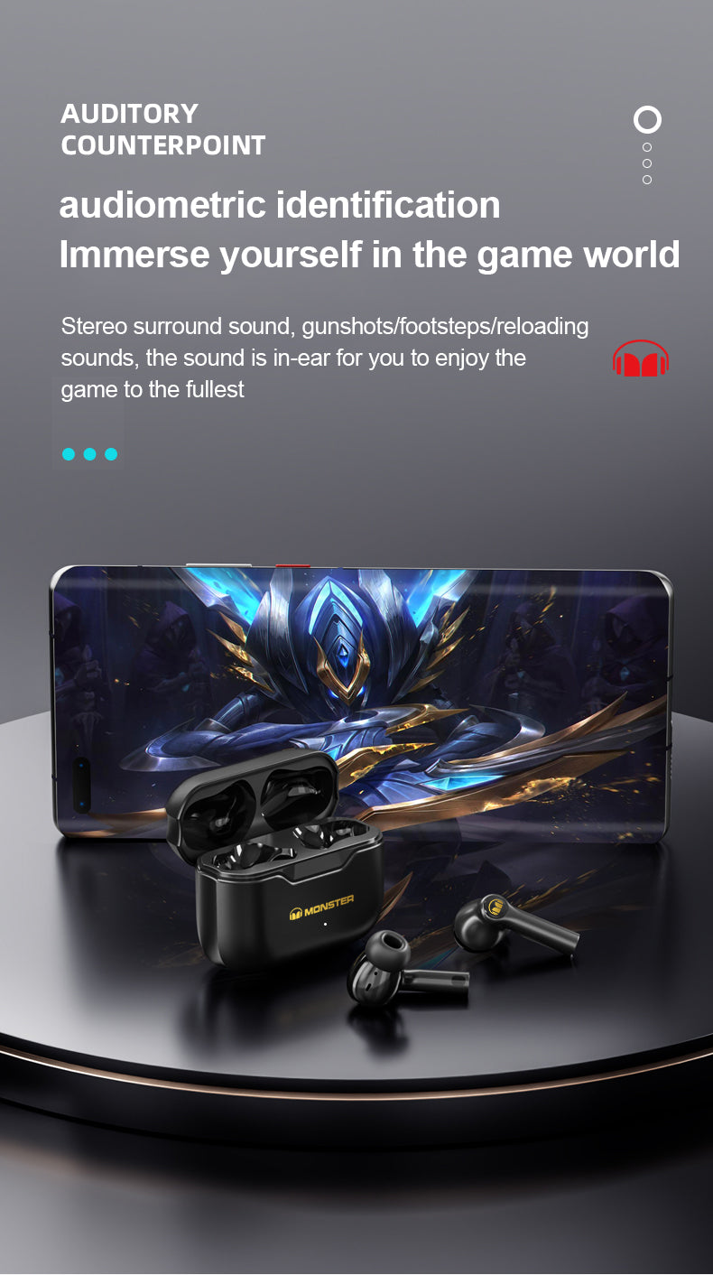 Monster XKT02 TWS Wireless Bluetooth 5.1 Headset Subwoofer HIFI Surround Sound Quality Long Battery Life 300mAh Gaming Earphones